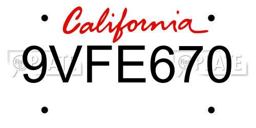 9VFE670 California License Plate