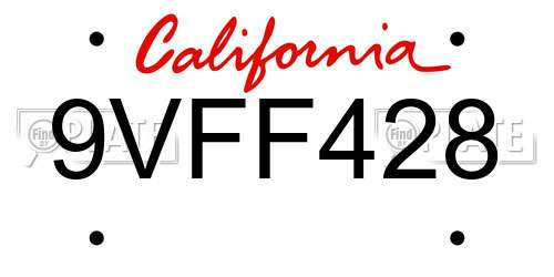 9VFF428 California License Plate