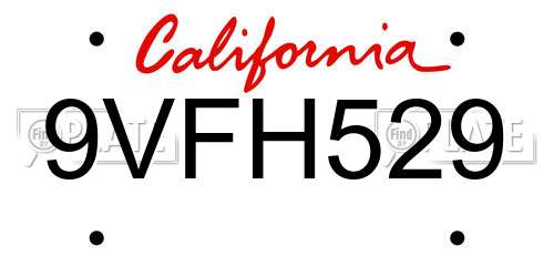 9VFH529 California License Plate