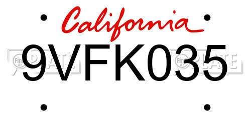 9VFK035 California License Plate