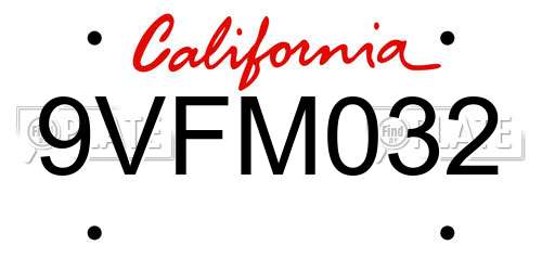 9VFM032 California License Plate