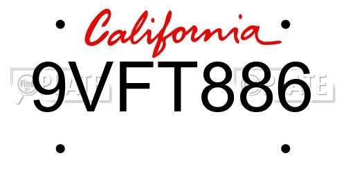 9VFT886 California License Plate