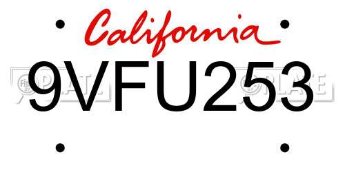 9VFU253 California License Plate