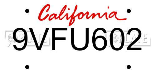9VFU602 California License Plate