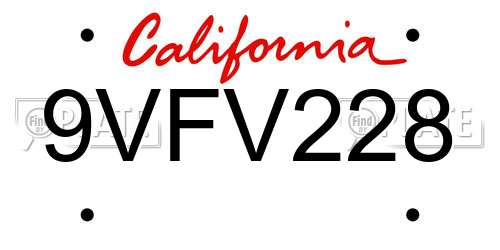 9VFV228 California License Plate