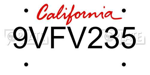 9VFV235 California License Plate