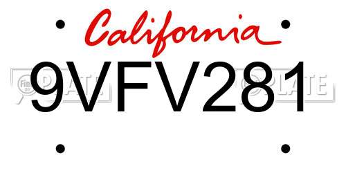 9VFV281 California License Plate