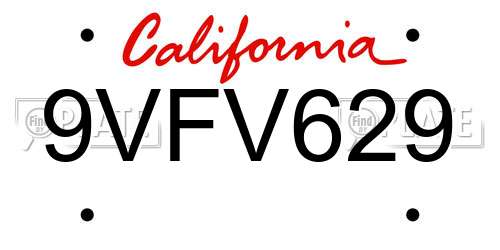 9VFV629 California License Plate