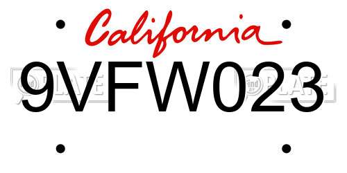 9VFW023 California License Plate