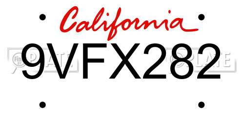 9VFX282 California License Plate