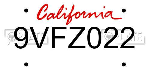 9VFZ022 California License Plate
