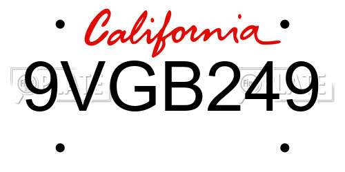 9VGB249 California License Plate