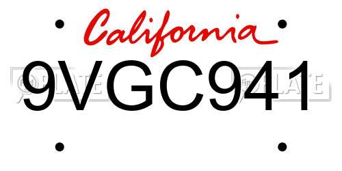 9VGC941 California License Plate
