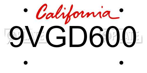 9VGD600 California License Plate
