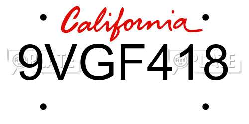 9VGF418 California License Plate
