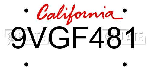 9VGF481 California License Plate