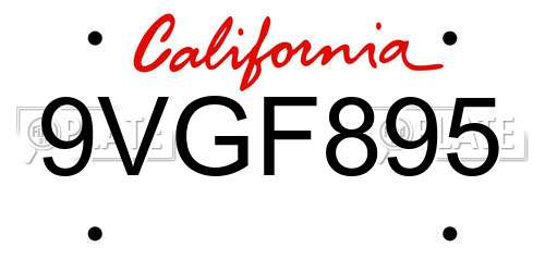9VGF895 California License Plate