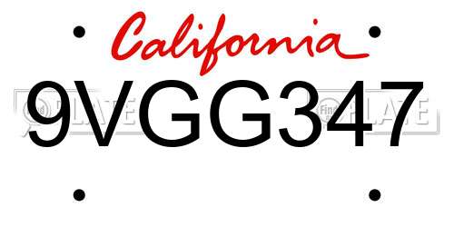9VGG347 California License Plate