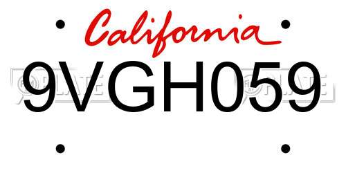 9VGH059 California License Plate