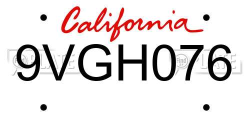 9VGH076 California License Plate