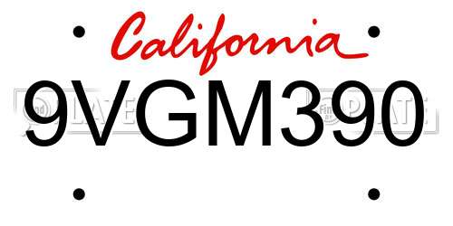 9VGM390 California License Plate