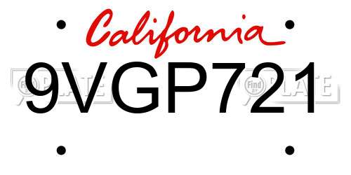 9VGP721 California License Plate