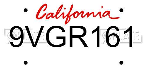 9VGR161 California License Plate