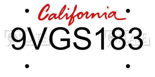 9VGS183 California License Plate