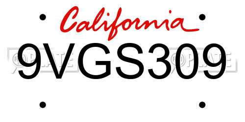 9VGS309 California License Plate