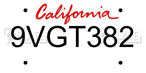 9VGT382 California License Plate