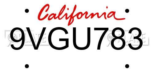9VGU783 California License Plate