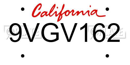 9VGV162 California License Plate