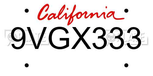 9VGX333 California License Plate