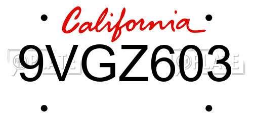 9VGZ603 California License Plate