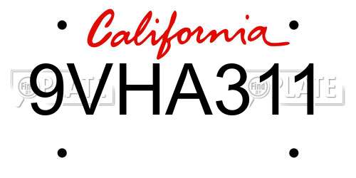 9VHA311 California License Plate