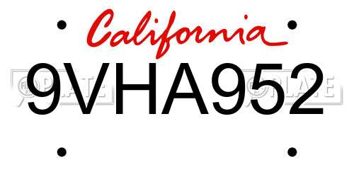 9VHA952 California License Plate