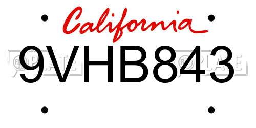 9VHB843 California License Plate