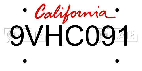 9VHC091 California License Plate