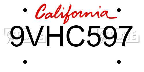 9VHC597 California License Plate