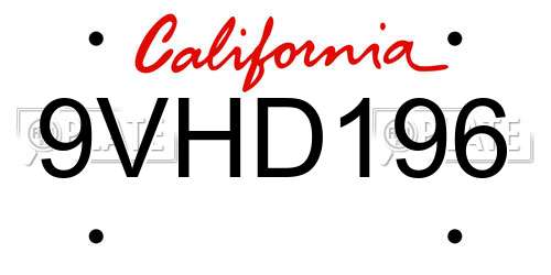 9VHD196 California License Plate