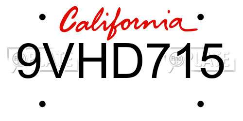 9VHD715 California License Plate