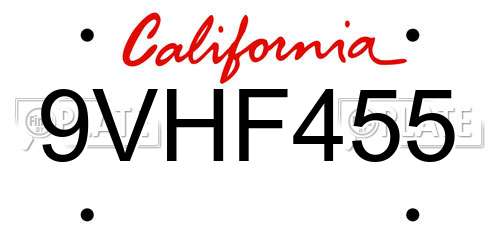 9VHF455 California License Plate
