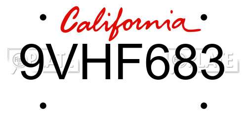 9VHF683 California License Plate