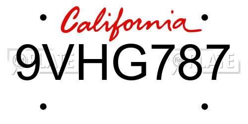 9VHG787 California License Plate