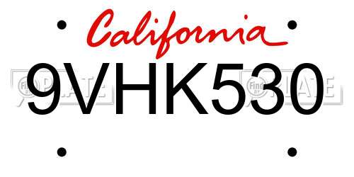9VHK530 California License Plate