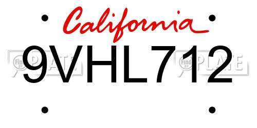 9VHL712 California License Plate