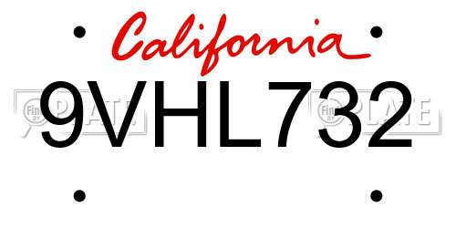 9VHL732 California License Plate
