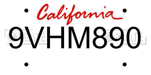 9VHM890 California License Plate