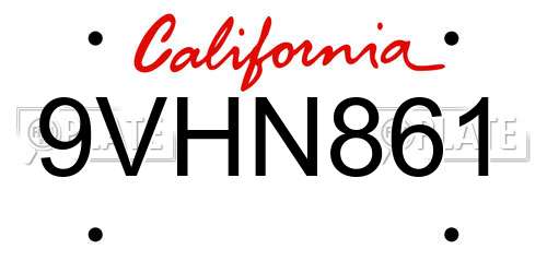 9VHN861 California License Plate