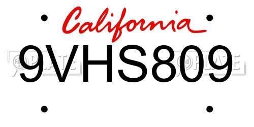 9VHS809 California License Plate